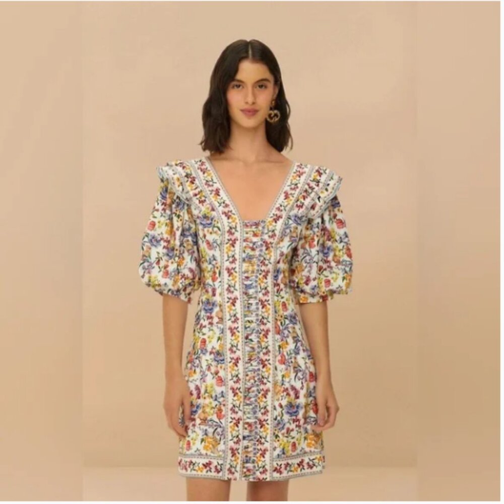 Off-White Greek Garden LENZING™ ECOVERO™ Euroflax™ Mini Dress